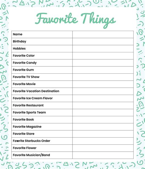 , Favorites list